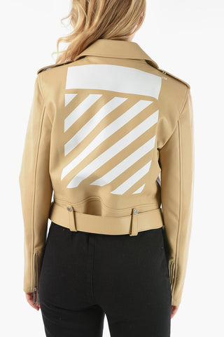 SEASONAL Giubbotto Crop DIAG in Pelle con Stampa