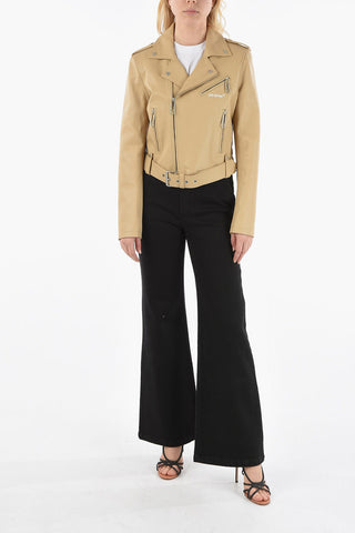 SEASONAL Giubbotto Crop DIAG in Pelle con Stampa