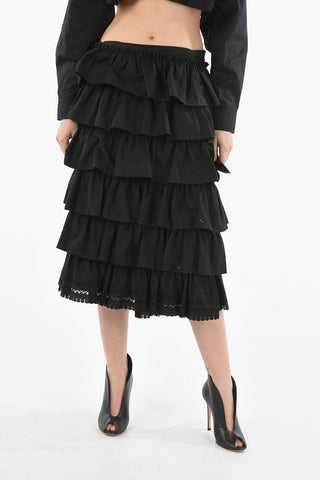 TAO Ruffled Midi Wrap Skirt with Wide Vent and Lace