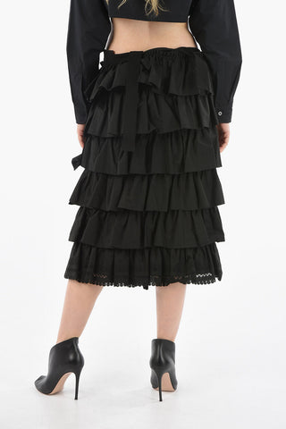 TAO Ruffled Midi Wrap Skirt with Wide Vent and Lace