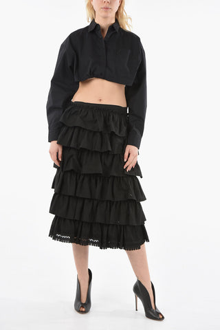 TAO Ruffled Midi Wrap Skirt with Wide Vent and Lace