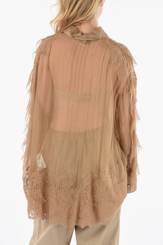 Camicia Multistrato in Seta con Dettagli Ricamati