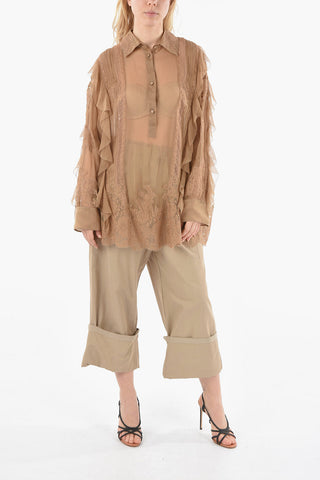 Camicia Multistrato in Seta con Dettagli Ricamati
