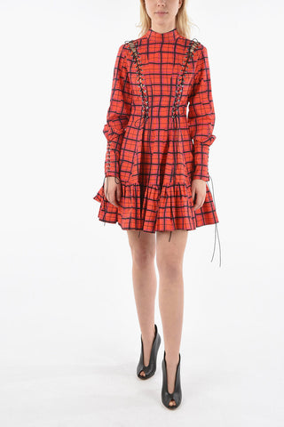 Mini Dress a Quadri con Laccetti Corsetto