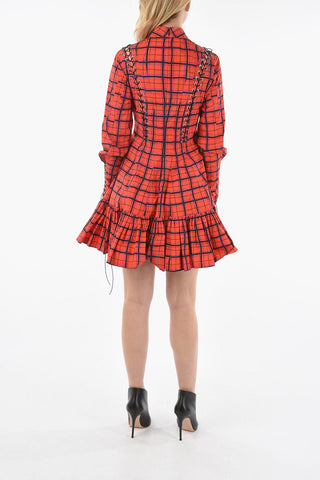Mini Dress a Quadri con Laccetti Corsetto