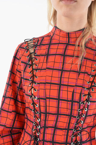 Mini Dress a Quadri con Laccetti Corsetto