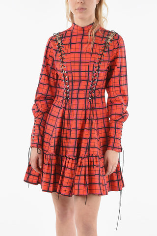 Mini Dress a Quadri con Laccetti Corsetto