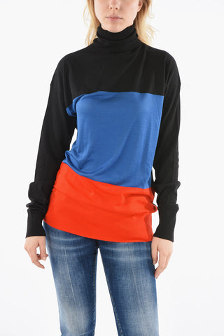 Color Block Wool Turtleneck Sweater