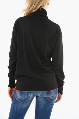 Maglia A Collo Alto In Lana Color Block