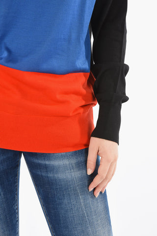 Maglia A Collo Alto In Lana Color Block