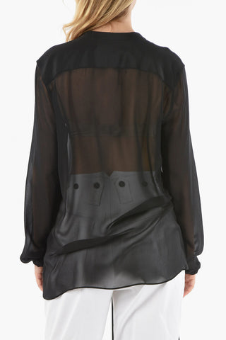 Lace-up Detail Silk Blouse