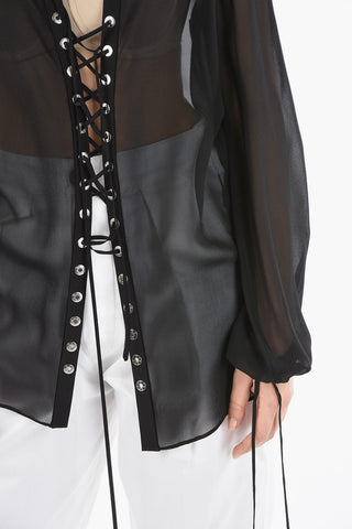 Lace-up Detail Silk Blouse