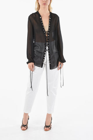 Lace-up Detail Silk Blouse