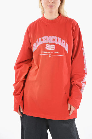 Printed Logo Distressed UNISEX Long-Sleeved T-shirt