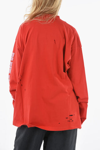 Printed Logo Distressed UNISEX Long-Sleeved T-shirt