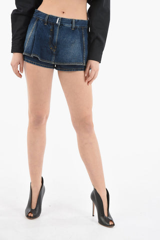 Denim Shorts with Ruffled Detailing