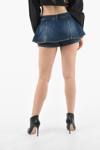 Denim Shorts with Ruffled Detailing