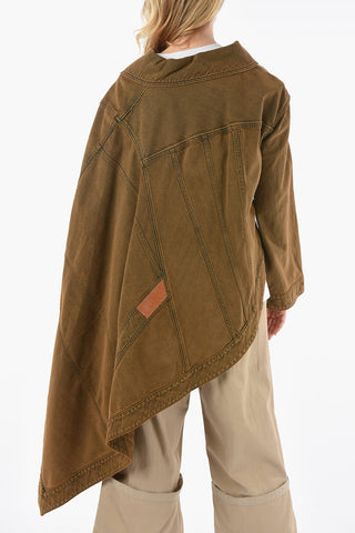 Asymmetrical Denim Jacket with Logoed Buttons