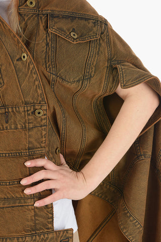 Asymmetrical Denim Jacket with Logoed Buttons