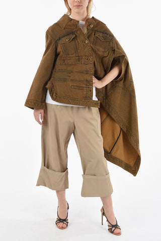 Asymmetrical Denim Jacket with Logoed Buttons