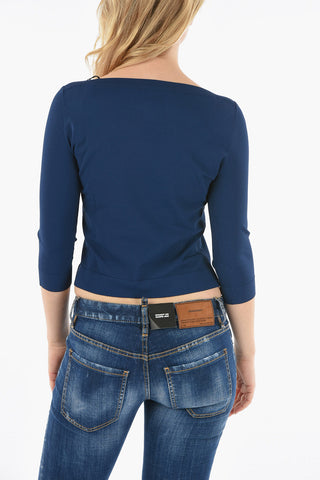 T-shirt Elasticizzata Con Scollo A Barca