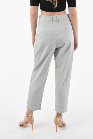 Pleated Cotton Trousers with Hooks