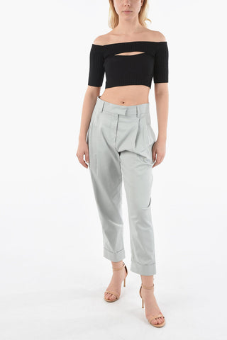 Pleated Cotton Trousers with Hooks