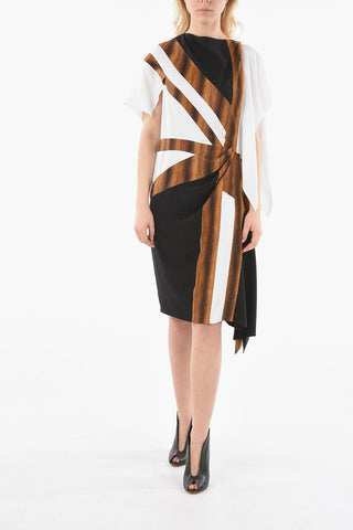 Silk-crepe Asymmetric Midi Dress with Flag Print