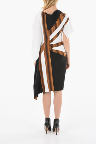 Silk-crepe Asymmetric Midi Dress with Flag Print