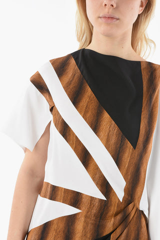 Silk-crepe Asymmetric Midi Dress with Flag Print