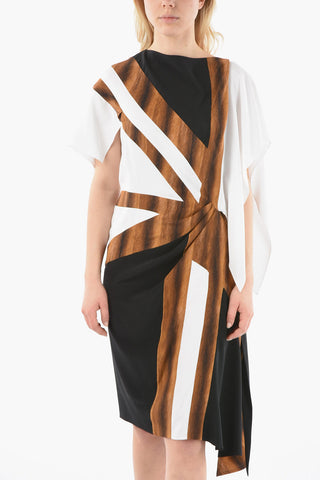 Silk-crepe Asymmetric Midi Dress with Flag Print