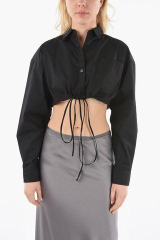 Drawstringed Crop Shirt with Logoed Chest Pocket