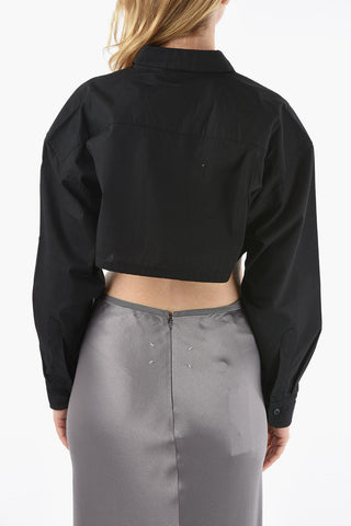 Drawstringed Crop Shirt with Logoed Chest Pocket