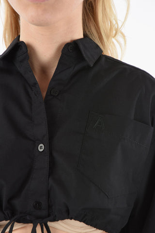 Drawstringed Crop Shirt with Logoed Chest Pocket