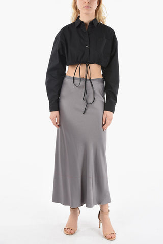 Drawstringed Crop Shirt with Logoed Chest Pocket