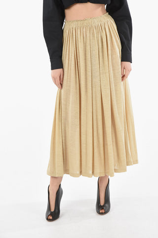 Textured-linen Flared Maxi Skirt with Elastic Waist Band