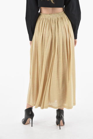 Textured-linen Flared Maxi Skirt with Elastic Waist Band