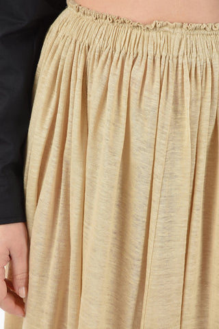 Textured-linen Flared Maxi Skirt with Elastic Waist Band