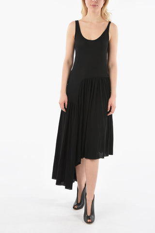 Cotton Sleeveless Midi Dress with Asymmetric Hem