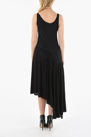 Cotton Sleeveless Midi Dress with Asymmetric Hem