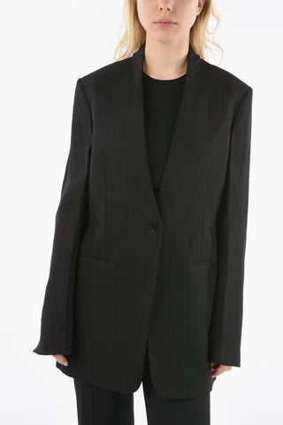 One Button Shaped Collarless Blazer