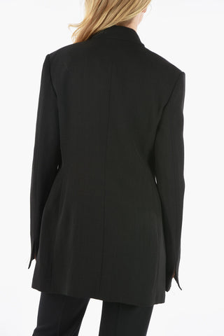 One Button Shaped Collarless Blazer