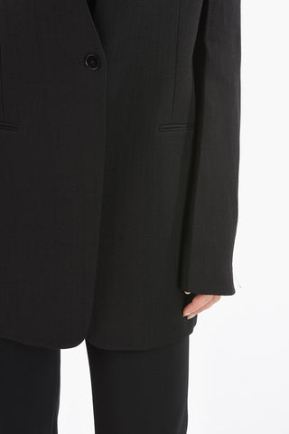 One Button Shaped Collarless Blazer