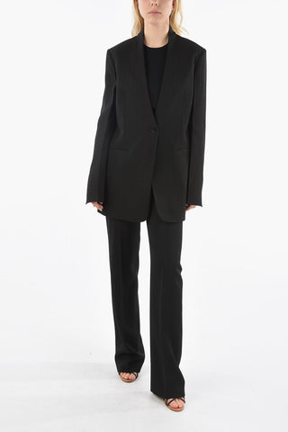 One Button Shaped Collarless Blazer