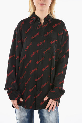 Allover Logo Embroidered Long Sleeved Shirt