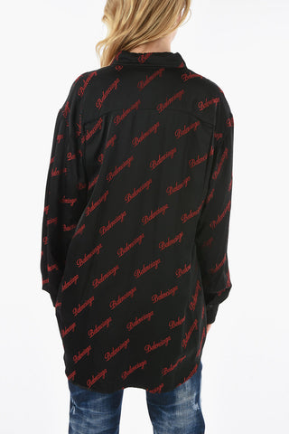 Allover Logo Embroidered Long Sleeved Shirt