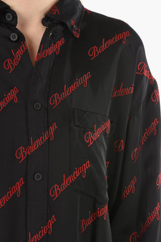 Allover Logo Embroidered Long Sleeved Shirt