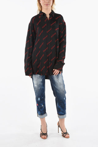 Allover Logo Embroidered Long Sleeved Shirt