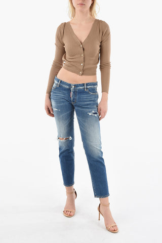 Cropped JENNIFER Denims with Distressed Effect 16cm