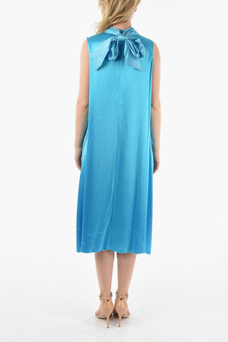 Ribbon Neck Sleeveless Silk Long Dress